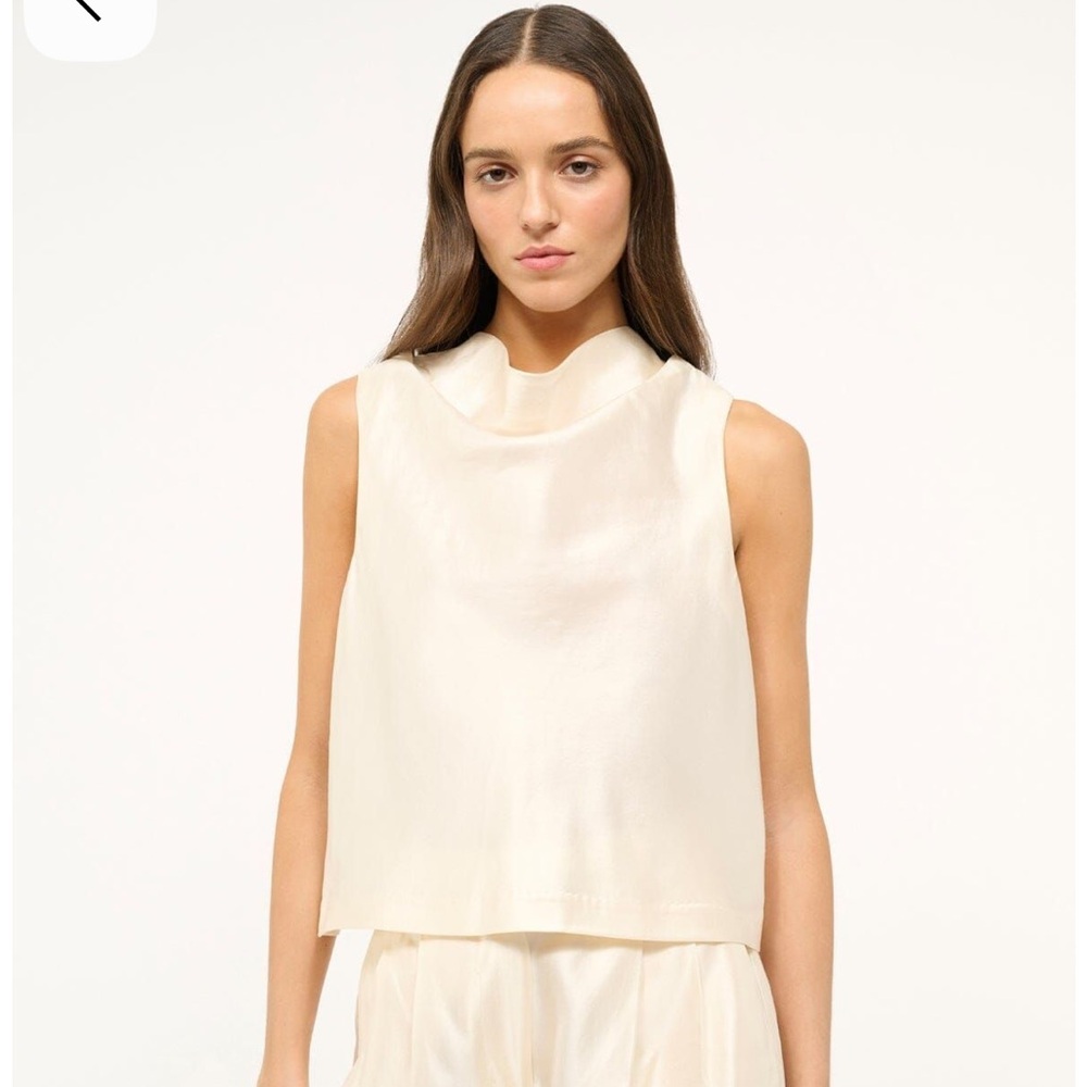 STAUD Rochelle Ivory Cowl-Neck Sleeveless Top in Ivory Coast